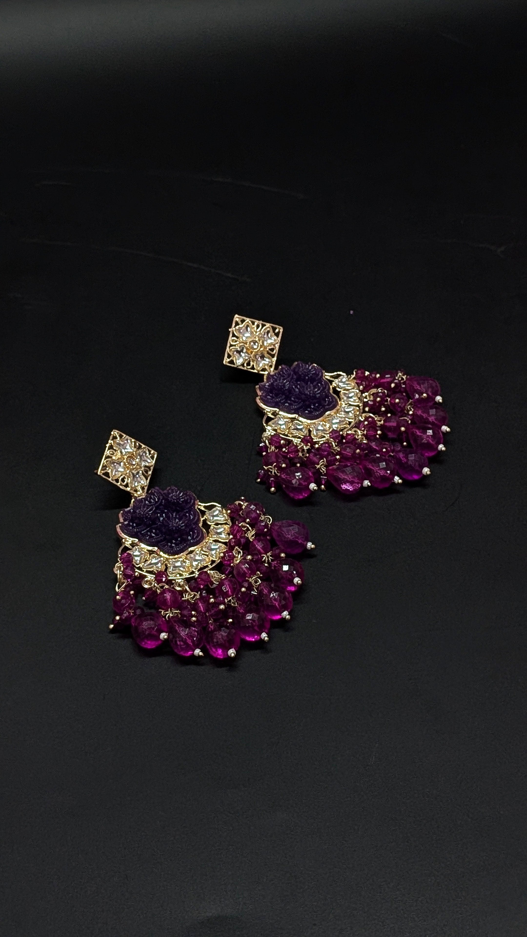 Purple Floral Dangler Earrings – Royal Beaded Ethnic Statement