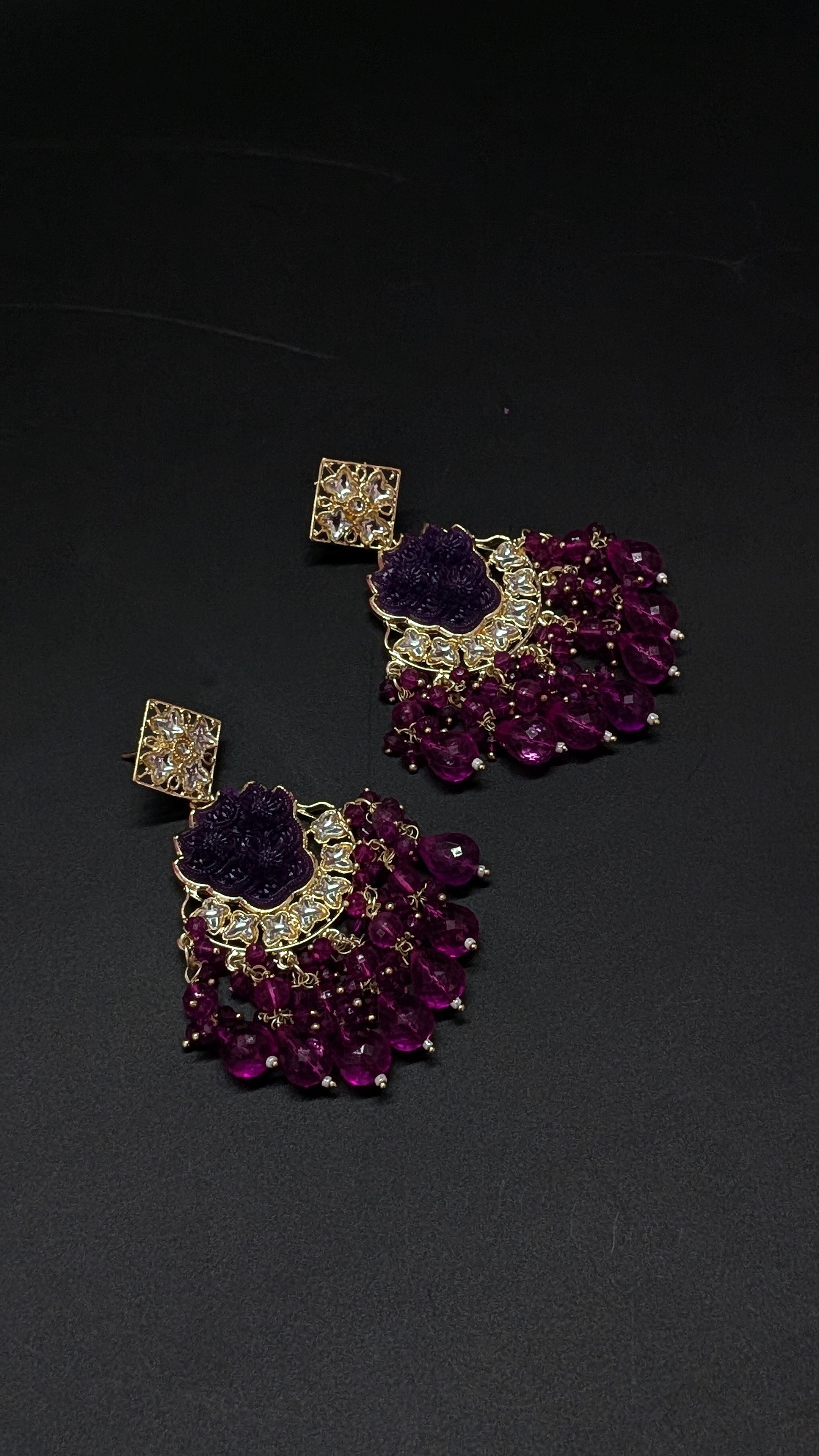 Purple Floral Dangler Earrings – Royal Beaded Ethnic Statement