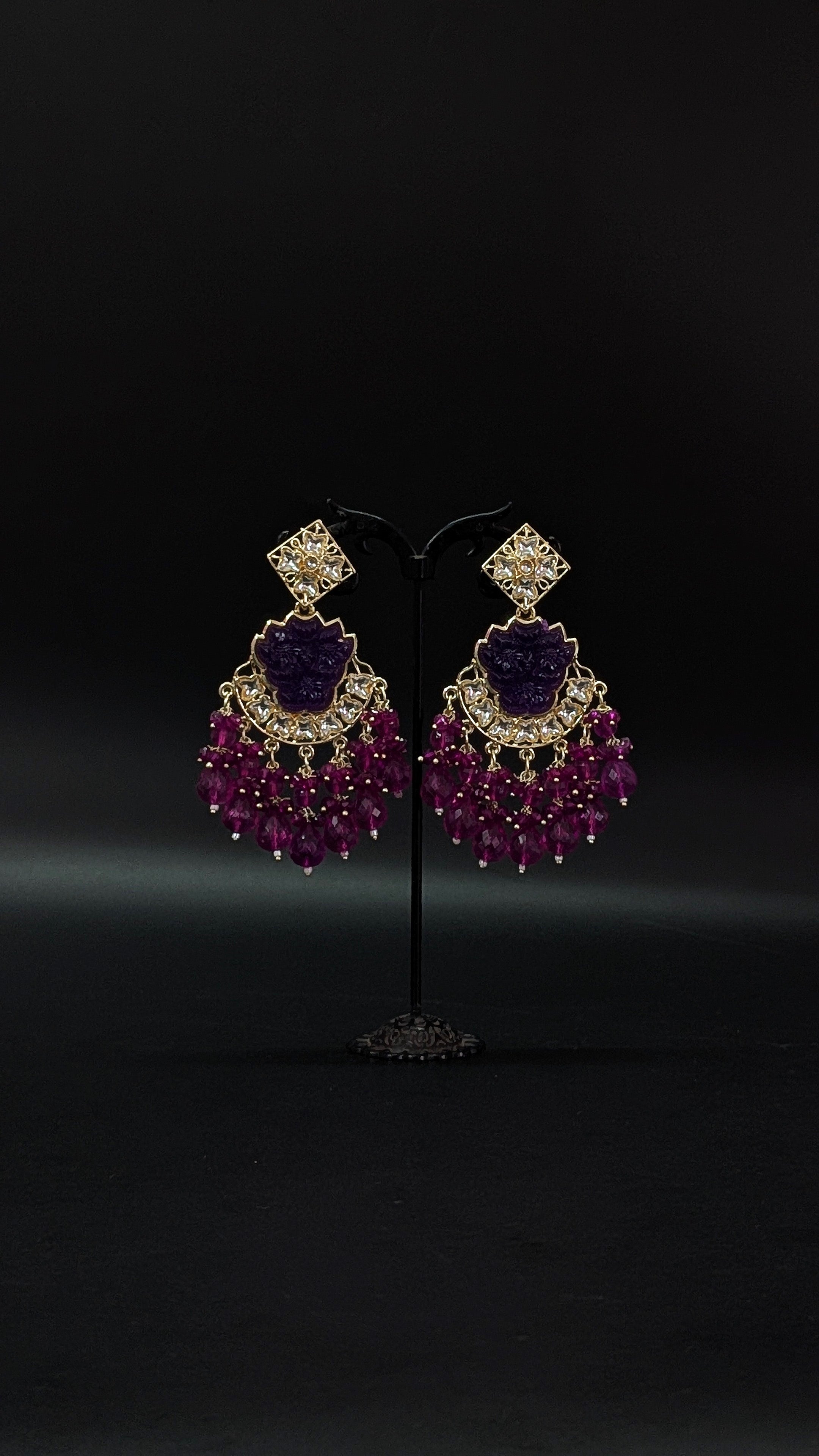 Purple Floral Dangler Earrings – Royal Beaded Ethnic Statement