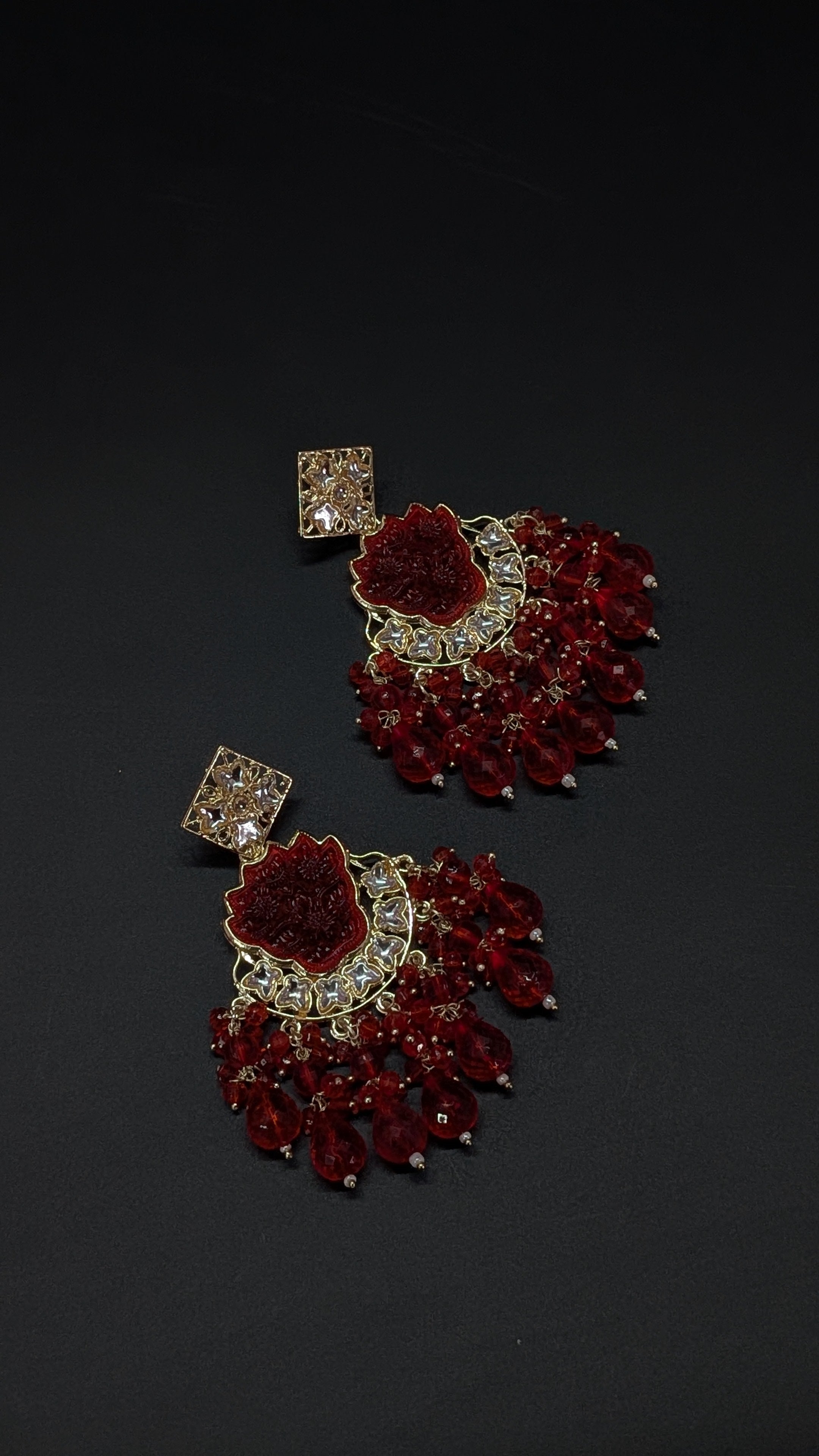 Red Floral Dangler Earrings – Bold Beaded Ethnic Statement