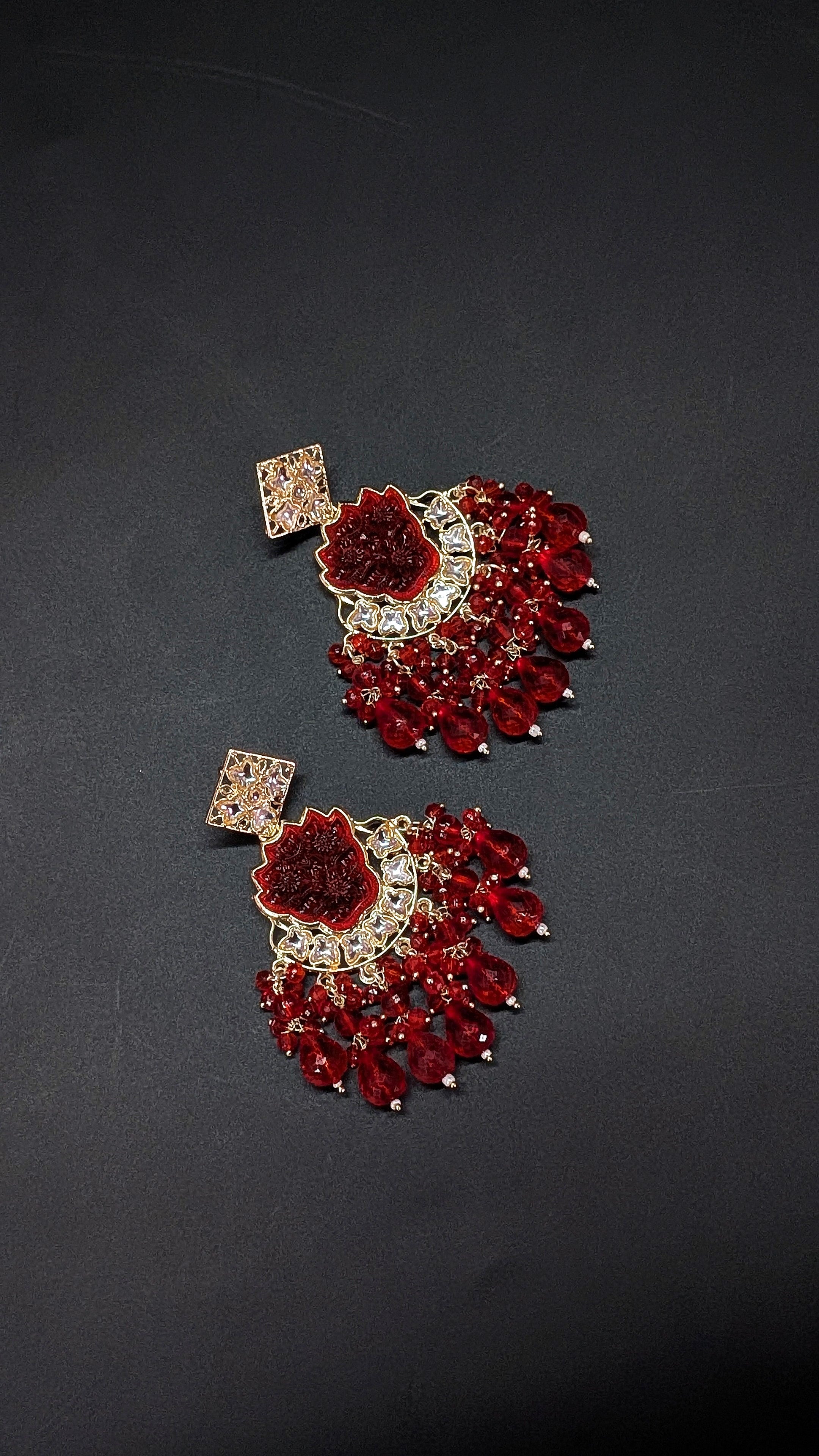 Red Floral Dangler Earrings – Bold Beaded Ethnic Statement