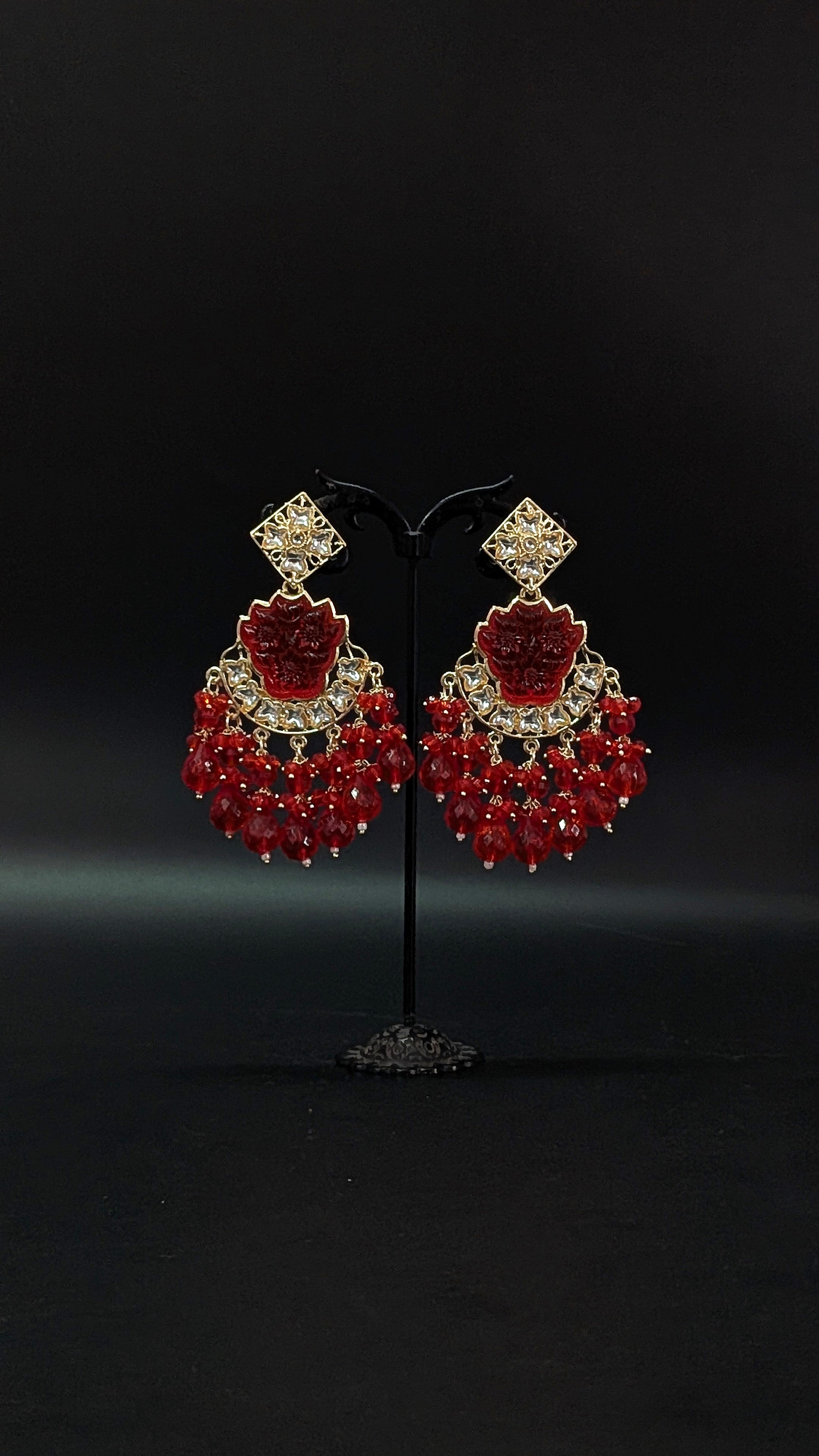 Red Floral Dangler Earrings – Bold Beaded Ethnic Statement