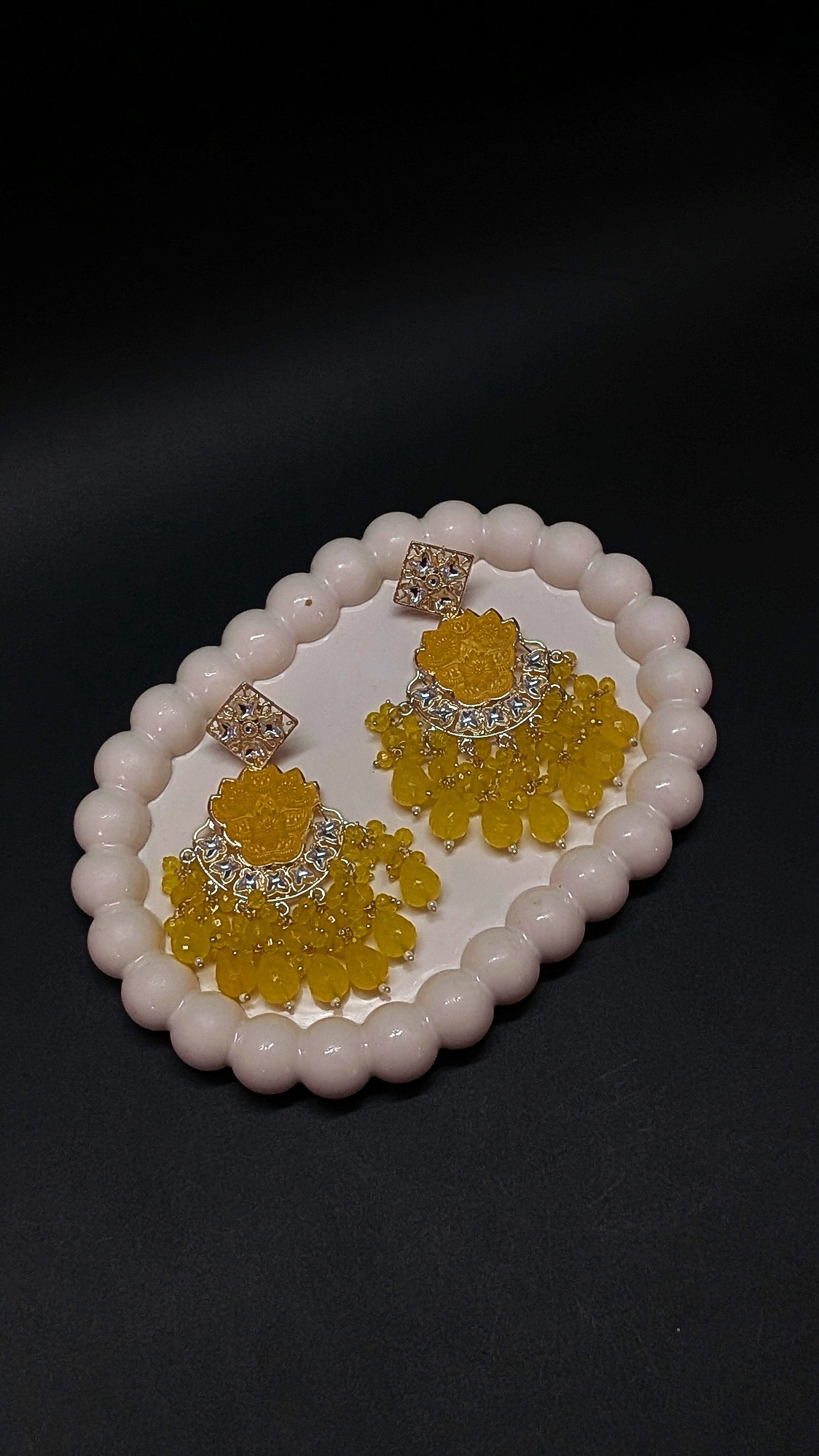 Yellow Floral Dangler Earrings – Vibrant Beaded Festive Statement
