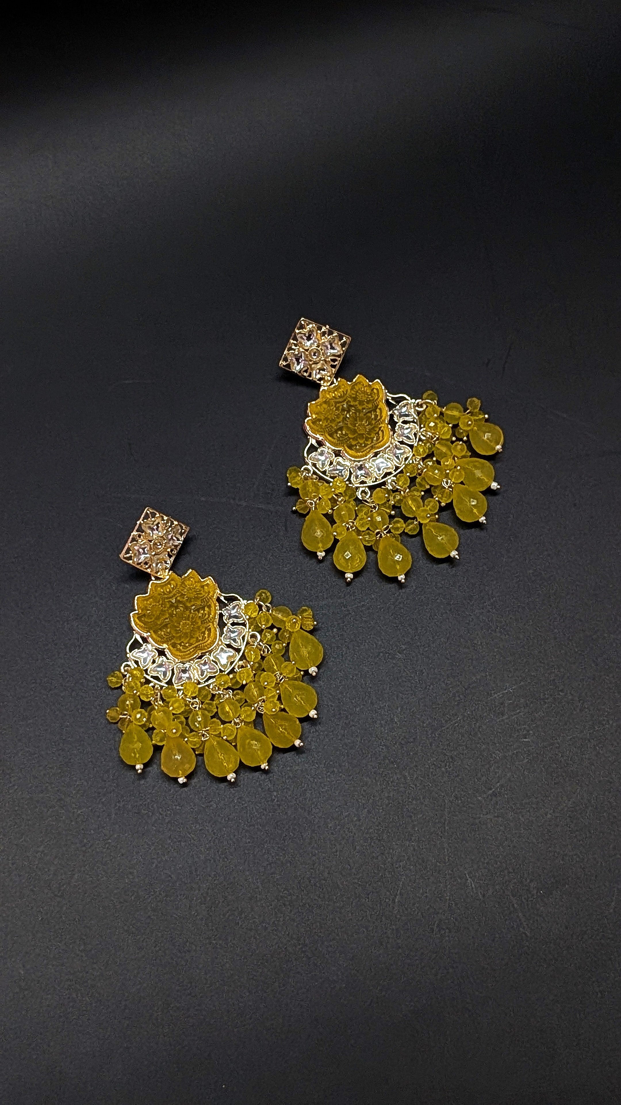 Yellow Floral Dangler Earrings – Vibrant Beaded Festive Statement