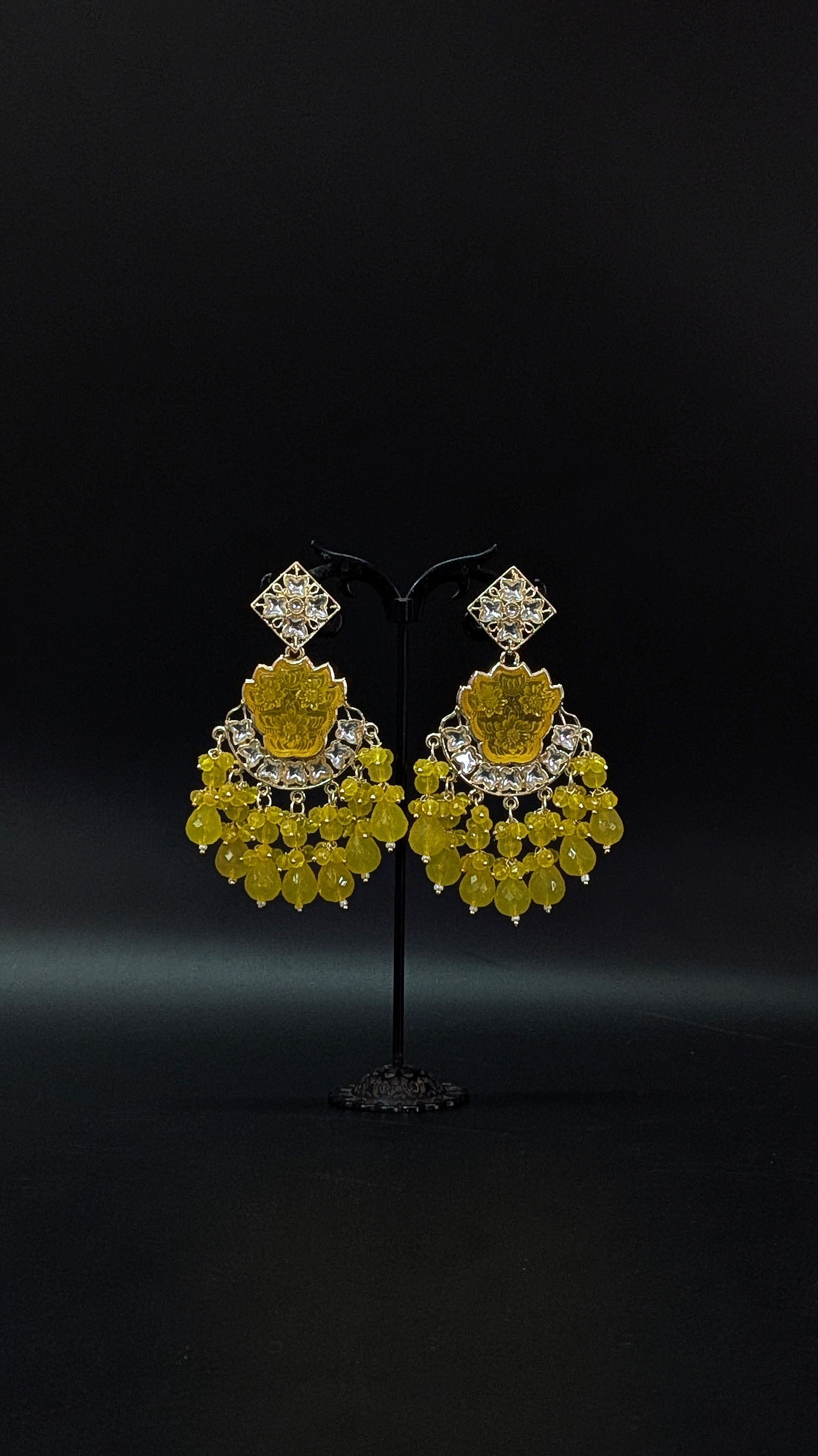 Yellow Floral Dangler Earrings – Vibrant Beaded Festive Statement