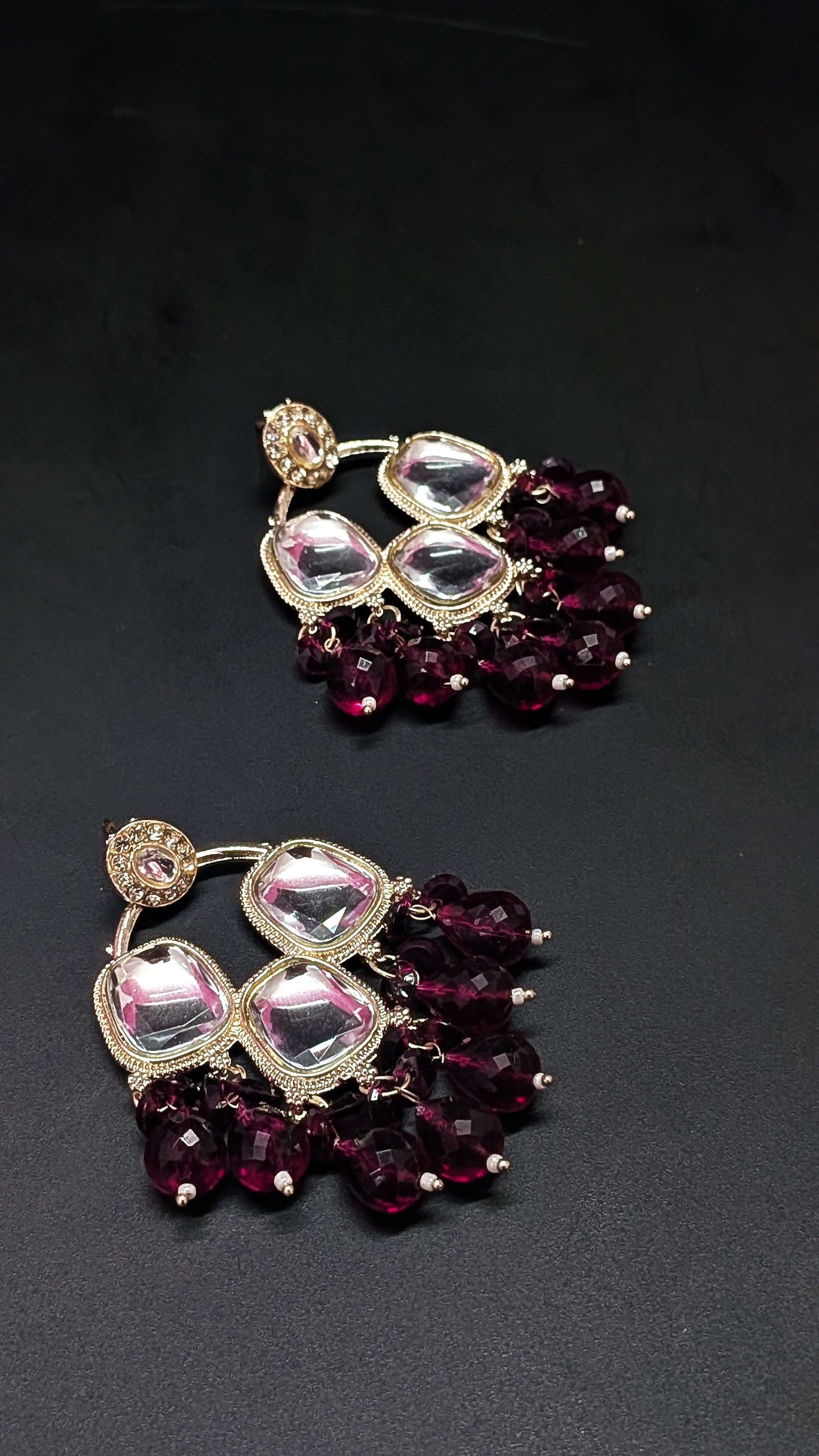 Ethnic Kundan Mirror Jhumka with Purple Beads