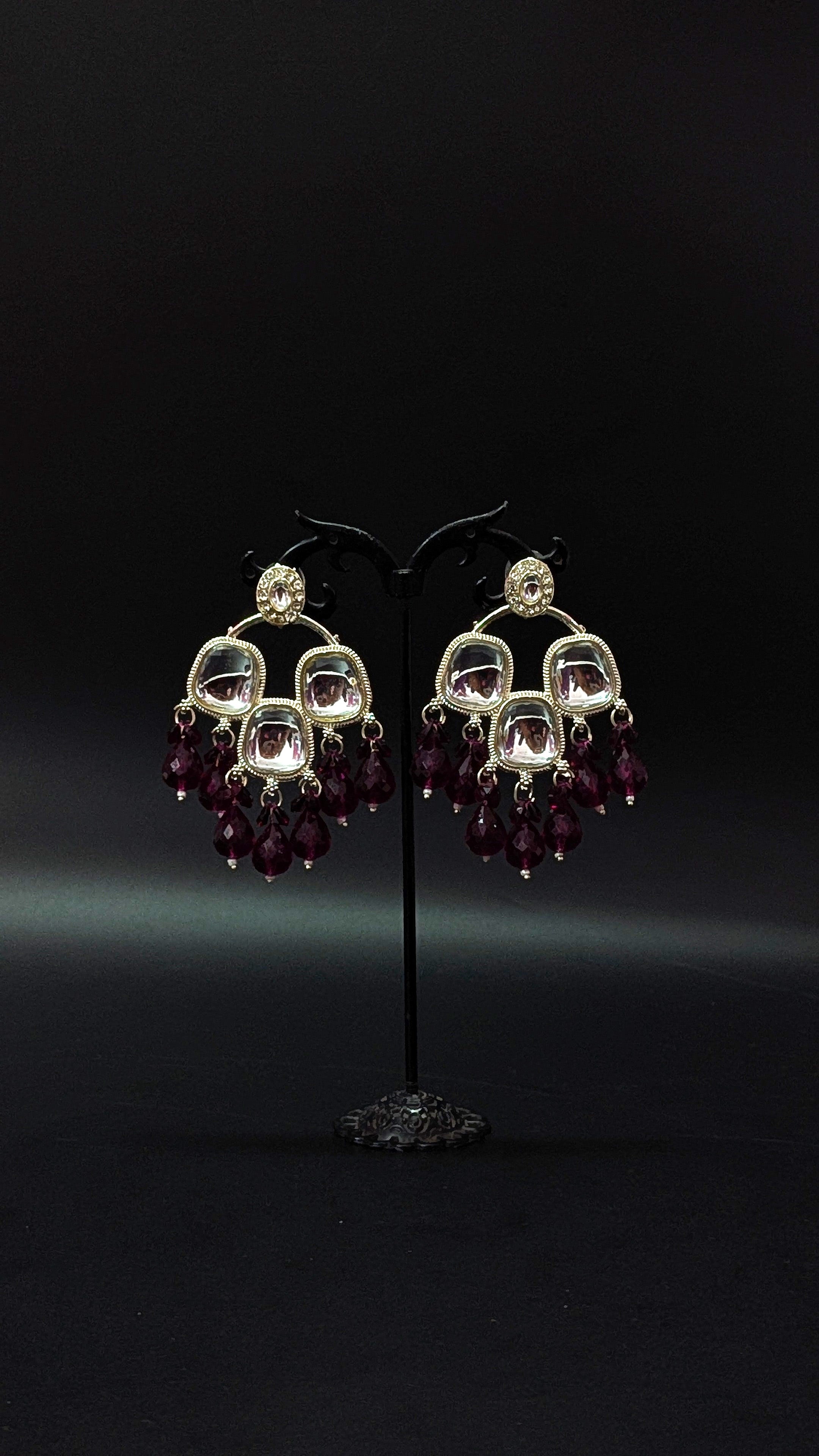 Ethnic Kundan Mirror Jhumka with Purple Beads