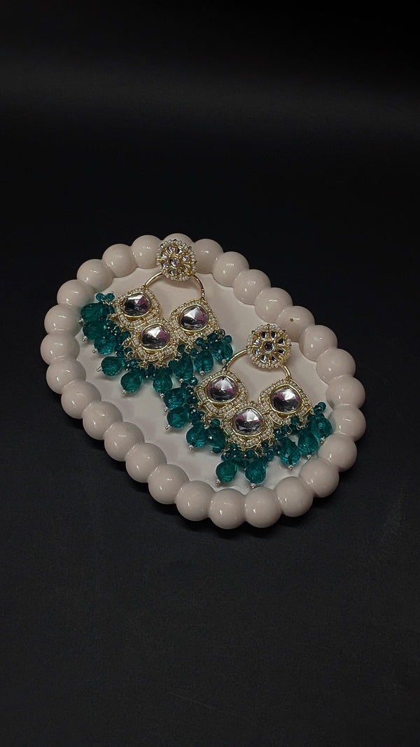 Green Mirror Chandelier Earrings