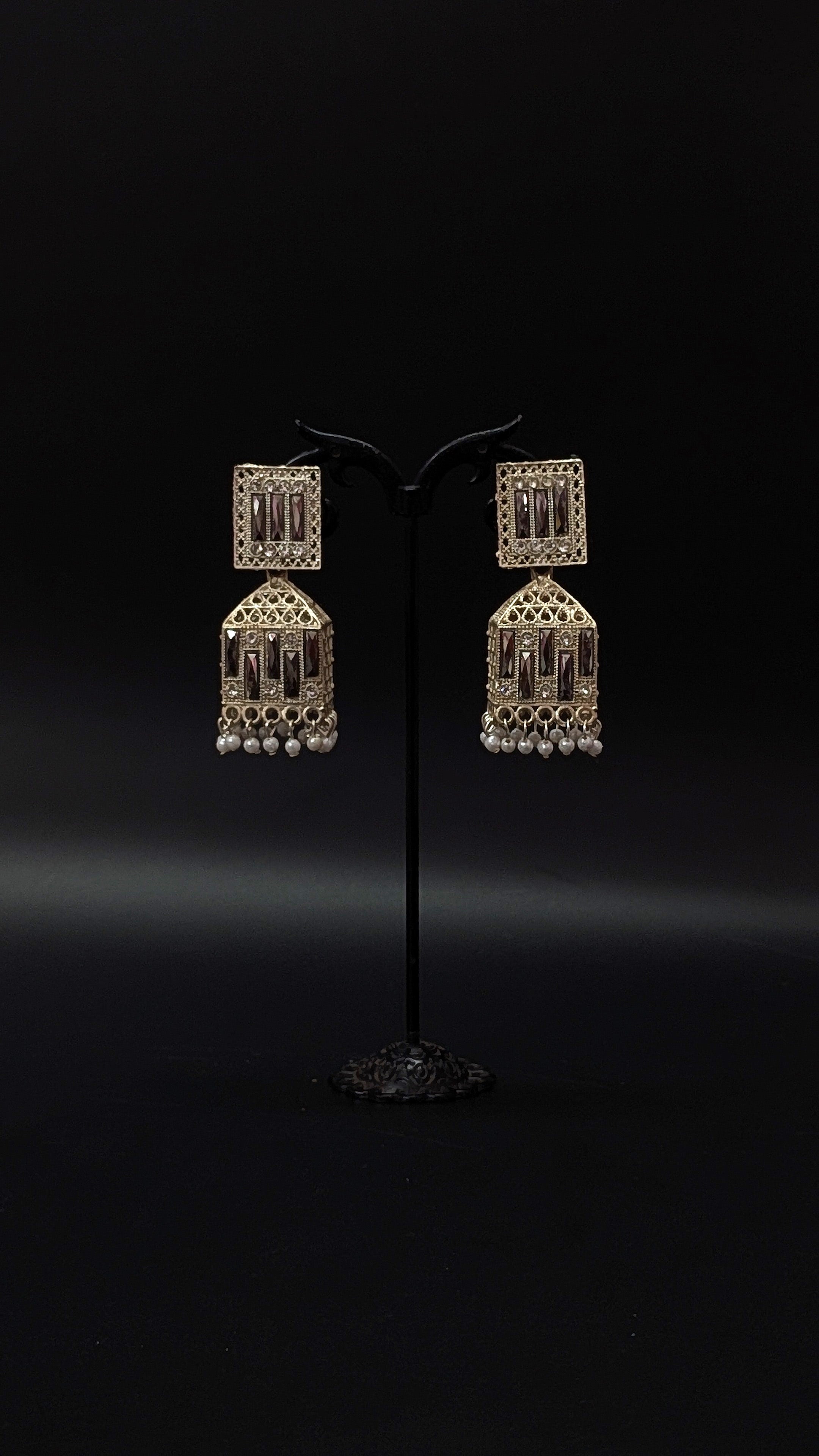 Traditional White Silver Oxidised Jhumka Earrings