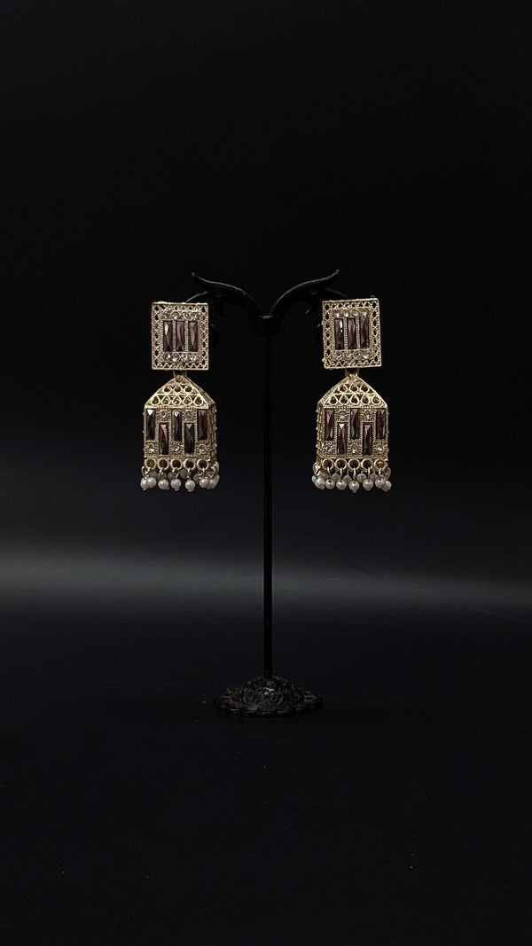 Traditional White Silver Oxidised Jhumka Earrings