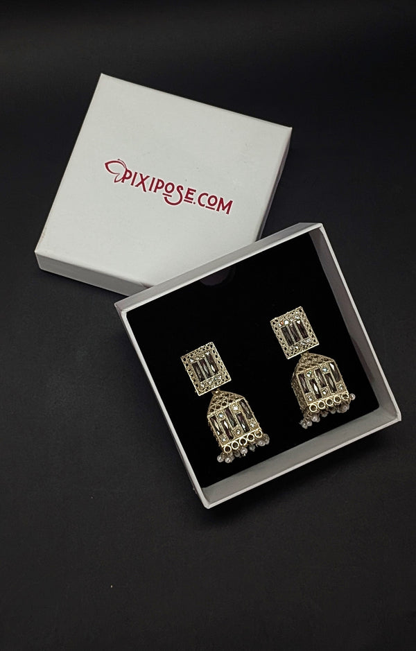 Traditional White Silver Oxidised Jhumka Earrings