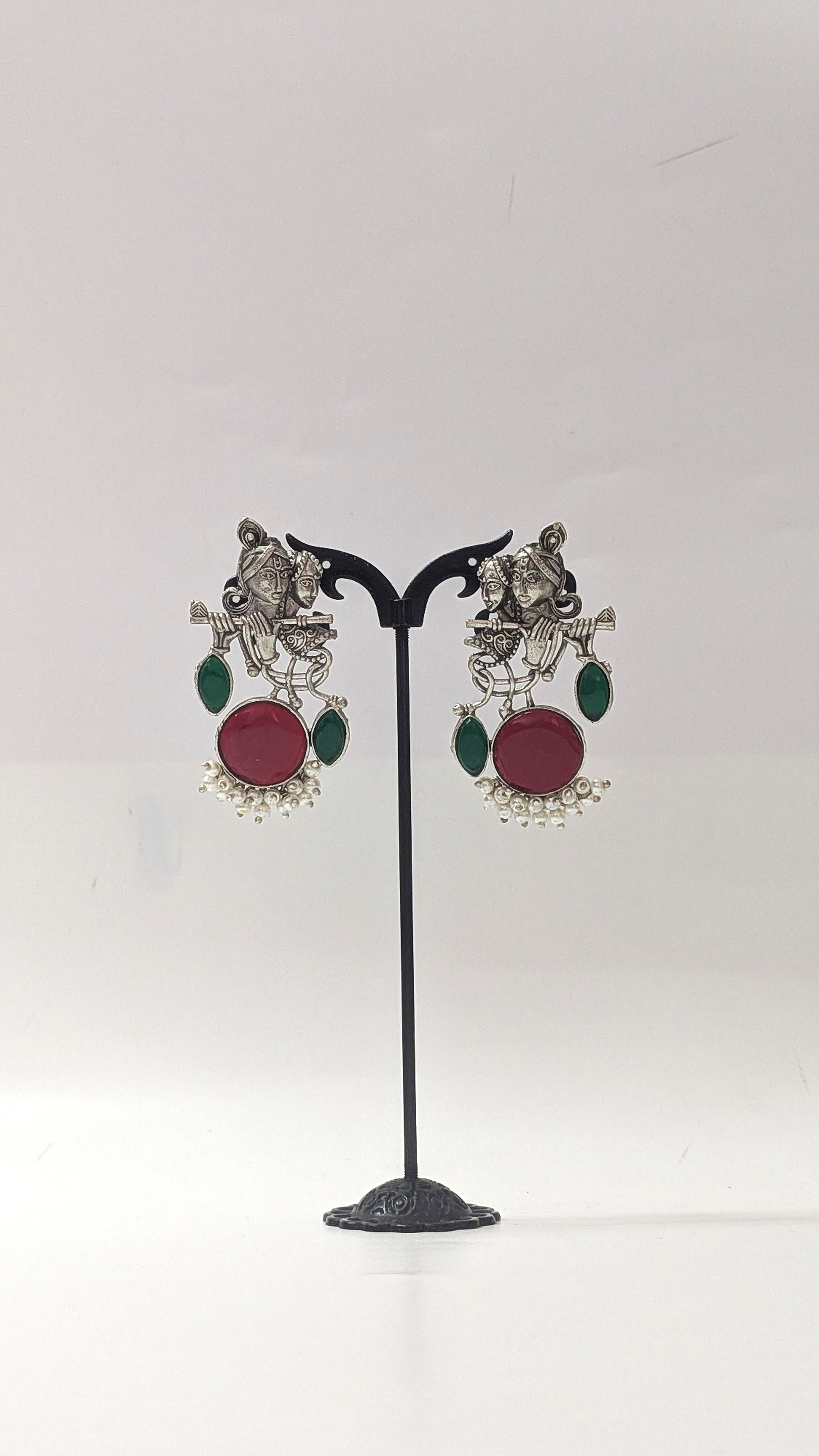 Radha Krishna Beautiful Silver Plated Oxidised Earring in Marooon