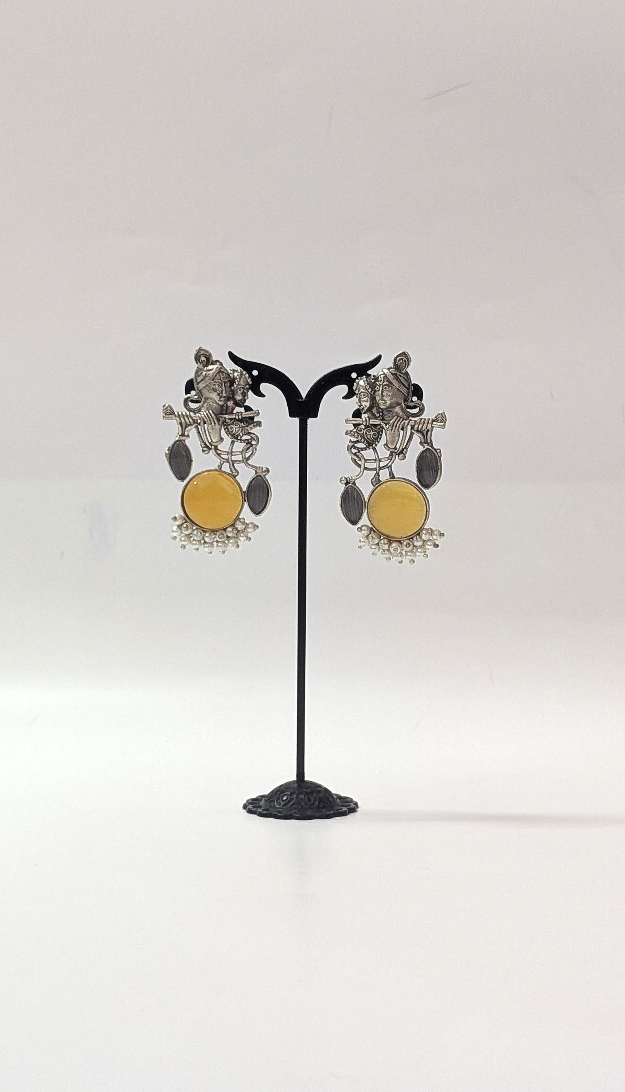 Radha Krishna Beautiful Silver Plated Oxidised Earring in yellow