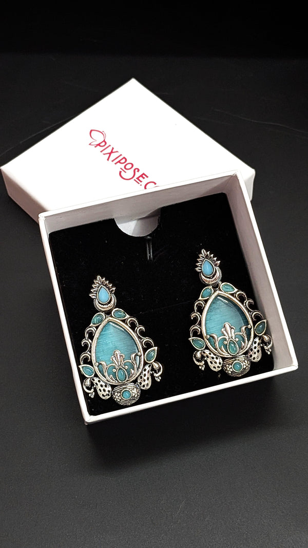 Oxidised Silver Turquoise Teardrop Earrings – Traditional Ethnic Design