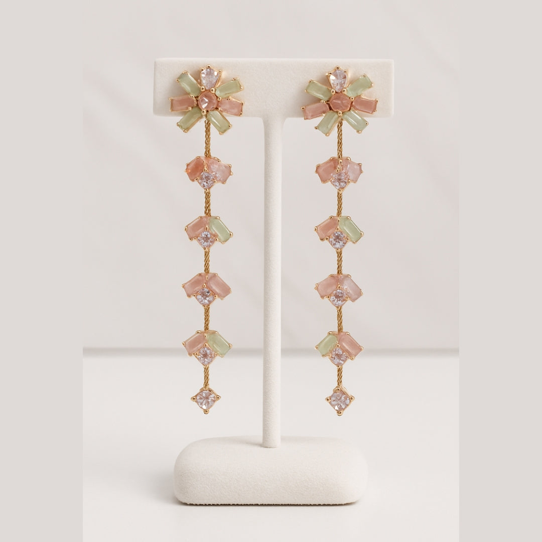Dreamy Pastel Bloom Long Earrings – Rose Gold Finish