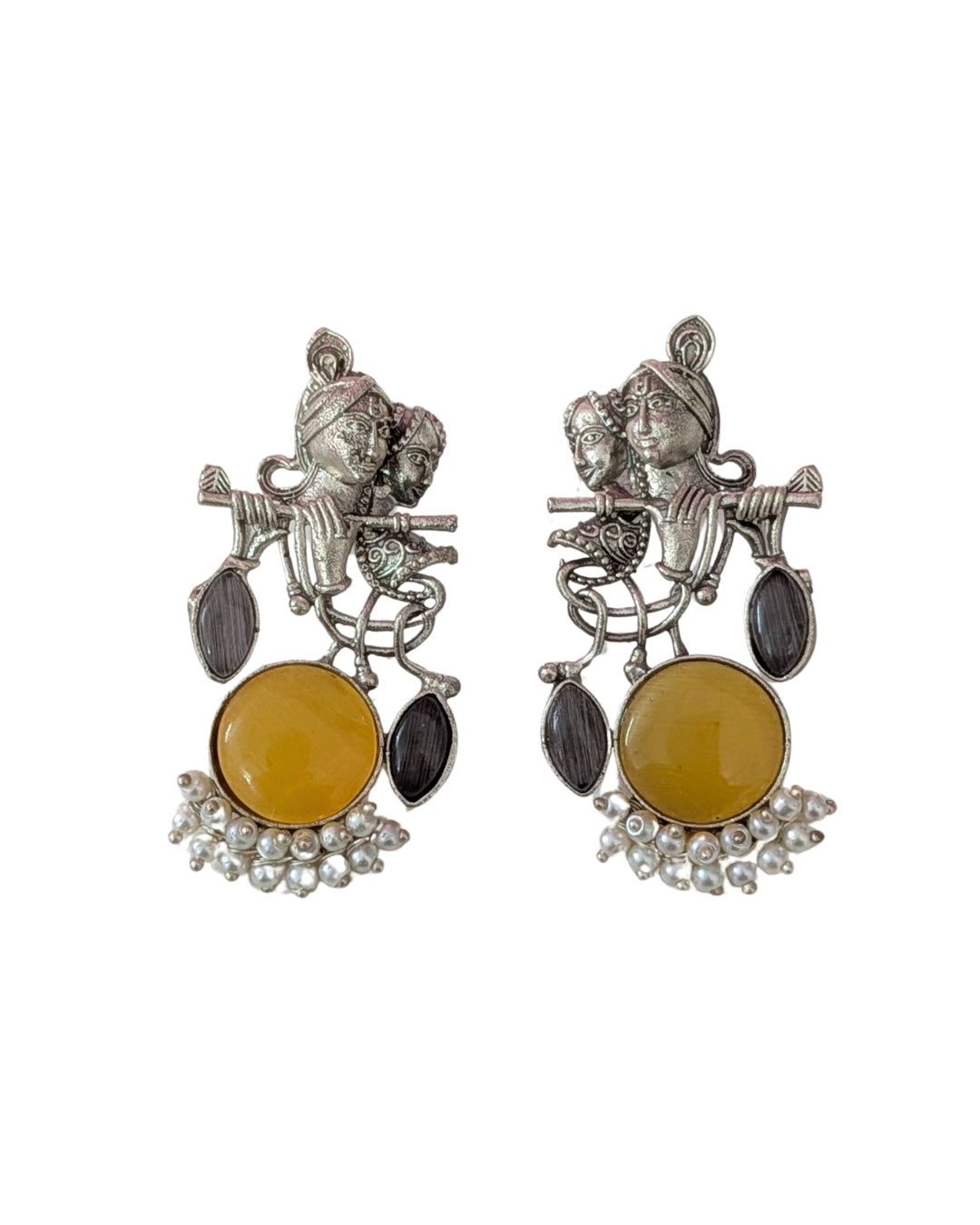 Radha Krishna Beautiful Silver Plated Oxidised Earring in yellow