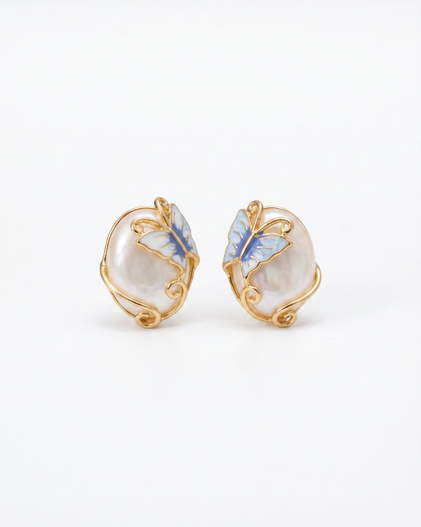 White Stone Butterfly Elegant Gold Finish Stud Earrings