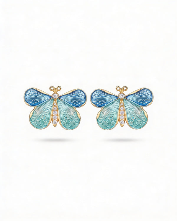Blue & Teal Butterfly Enamel Stud Earrings