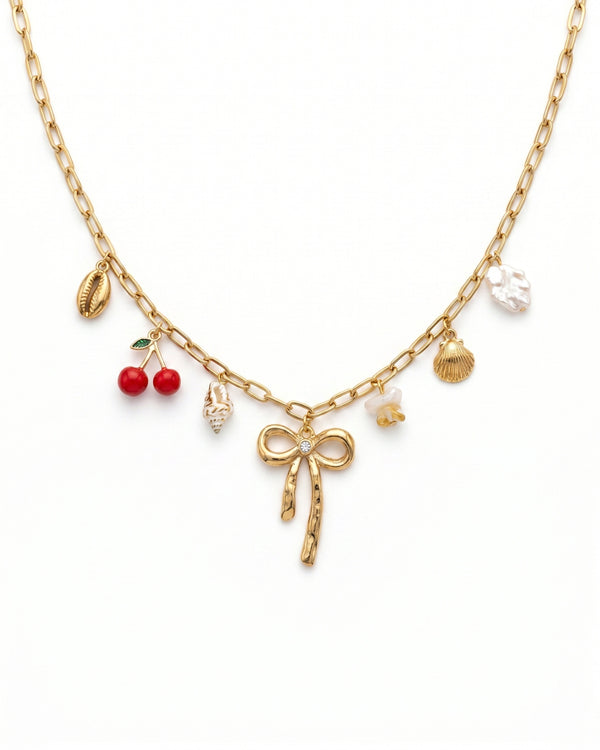 Golden Bow Pendant Charm Necklace