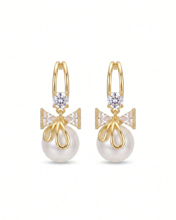 Charming Bow Pearl Hoop Earrings