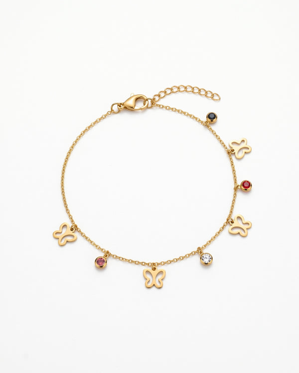 Gold Butterfly Enamel Adjustable Chain Charm Bracelet