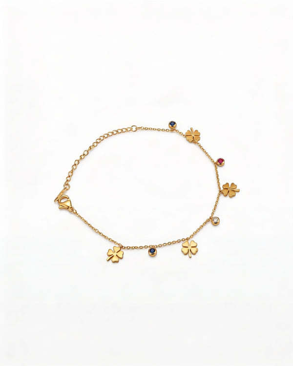 Gold four leaf lucky clover charm bracelet