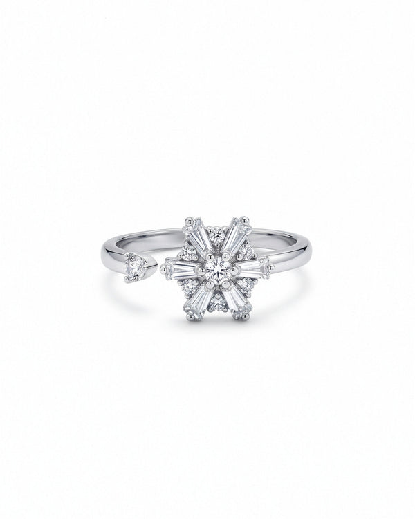 Adjustable Silver Crystal Snowflake Rotating Ring