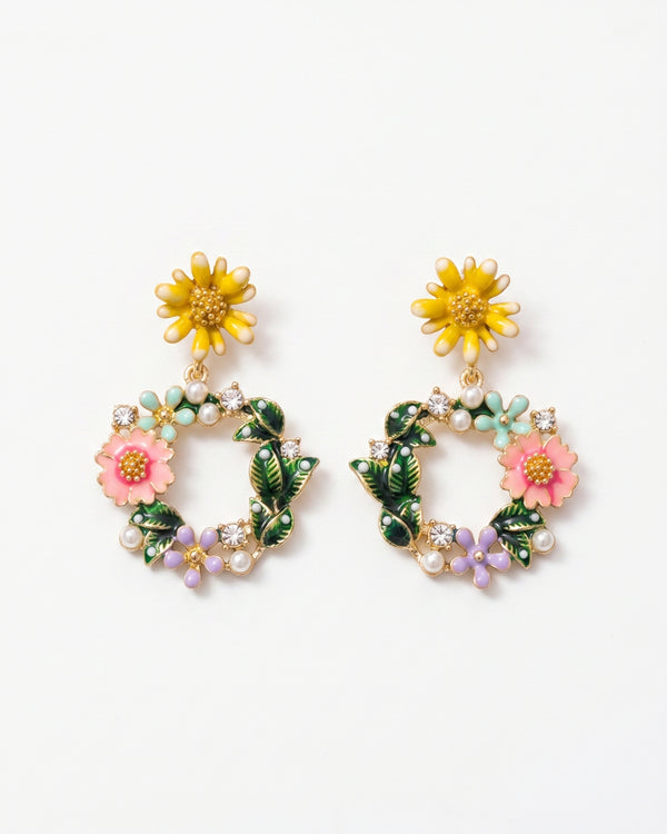 Colorful Floral Hoop Earrings – Spring Garden Style for Women