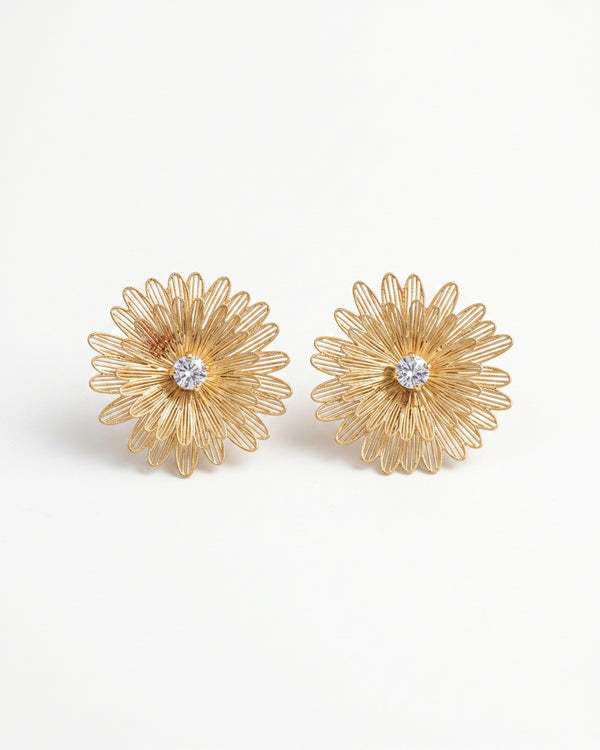 Golden Bloom Floral Stud Earrings