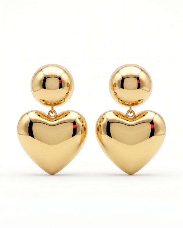 Glossy Gold Heart Drop Earrings
