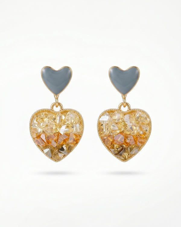 Grey Crystal Heart Earrings