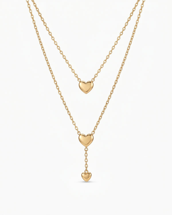Double Layer Gold Heart Pendant Necklace