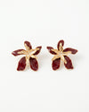 Maroon Orchid Enamel Flower Earrings – Bold Floral Studs for Women