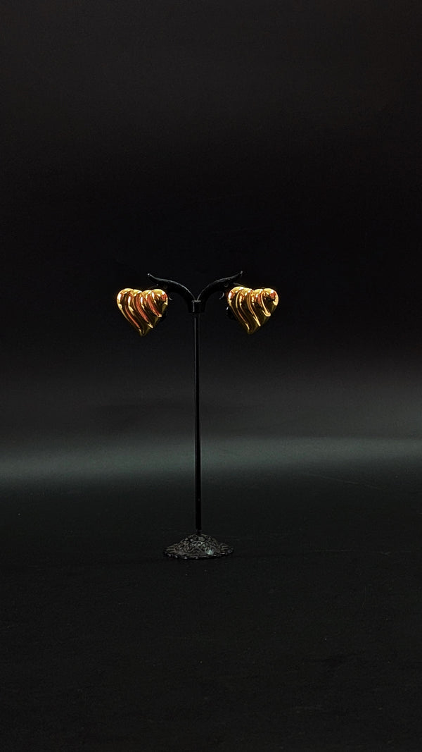 Gold Wavy Heart Stud Earrings