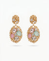 Multicolor Stone-Studded Oval Drop Earrings – Golden Finish