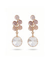 Elegant Leaf Crystal Drop Earrings – Pink & Grey