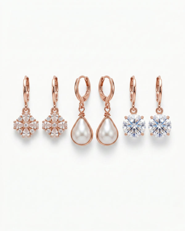 Zirconia Blossom & Pearl Hoop Earrings Combo