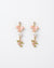 Pink Enamel Bird Drop Earrings with Pearl & Gold Leaf Accents