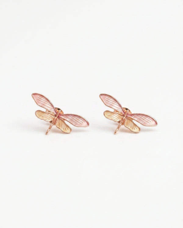 Pink Dragonfly Enamel Stud Earrings
