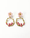 Pink Gold Dainty Floral Hoop Earrings