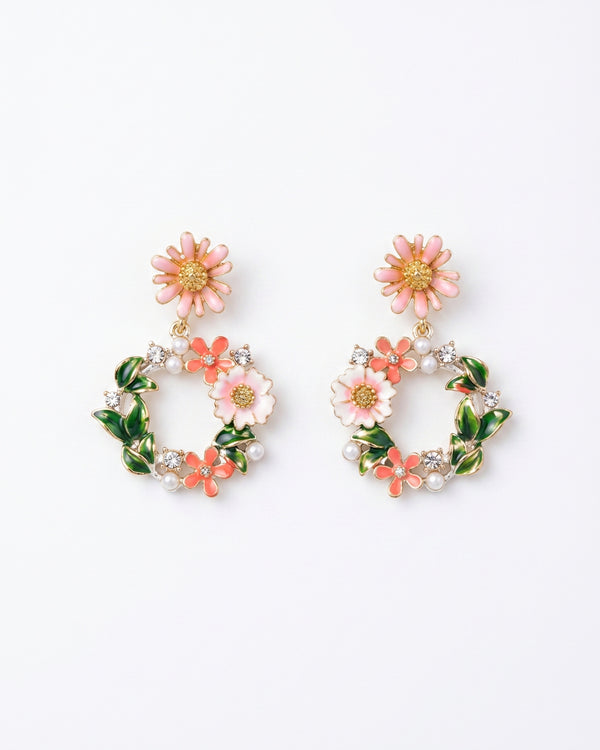 Pastel Floral Hoop Earrings – Garden Vine Design for Women