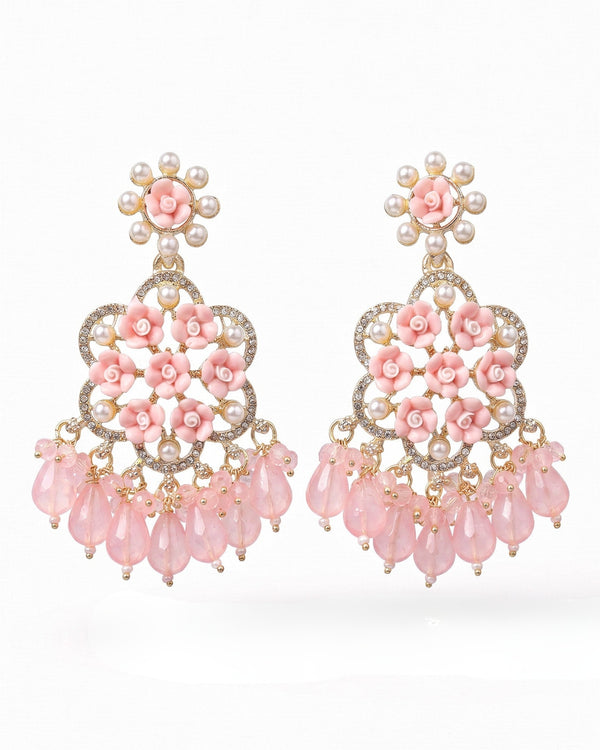 Blush Bloom Jhumka – PINK Floral Elegance with Pearly Grace