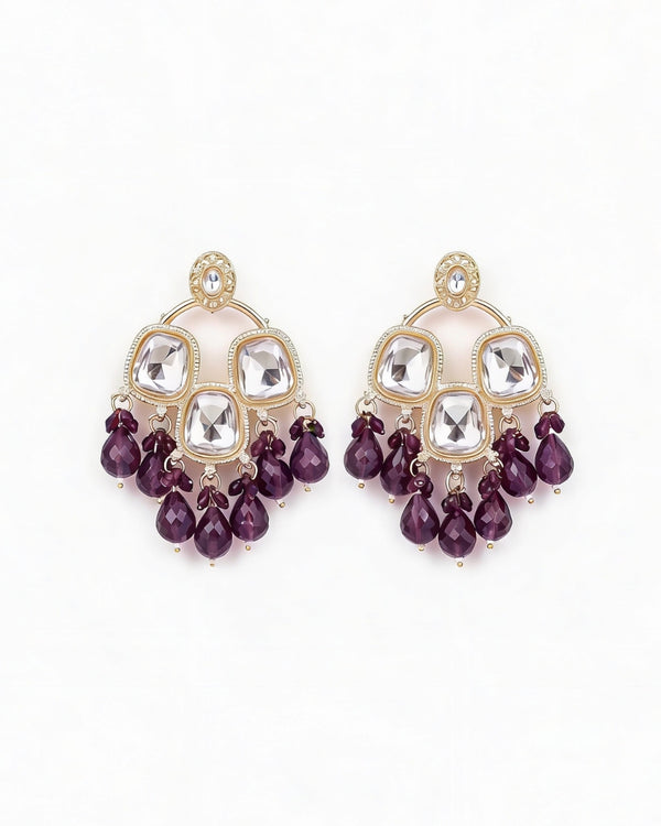 Ethnic Kundan Mirror Jhumka with Purple Beads