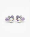 Holographic Crystal & Lavender Flower Stud Earrings – Statement Party Wear
