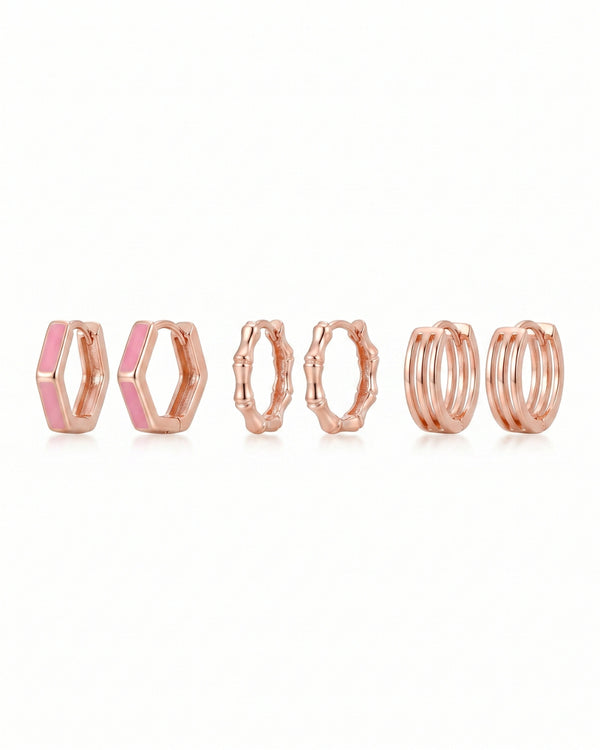 Rosegold Bobby Hoops Combo Set