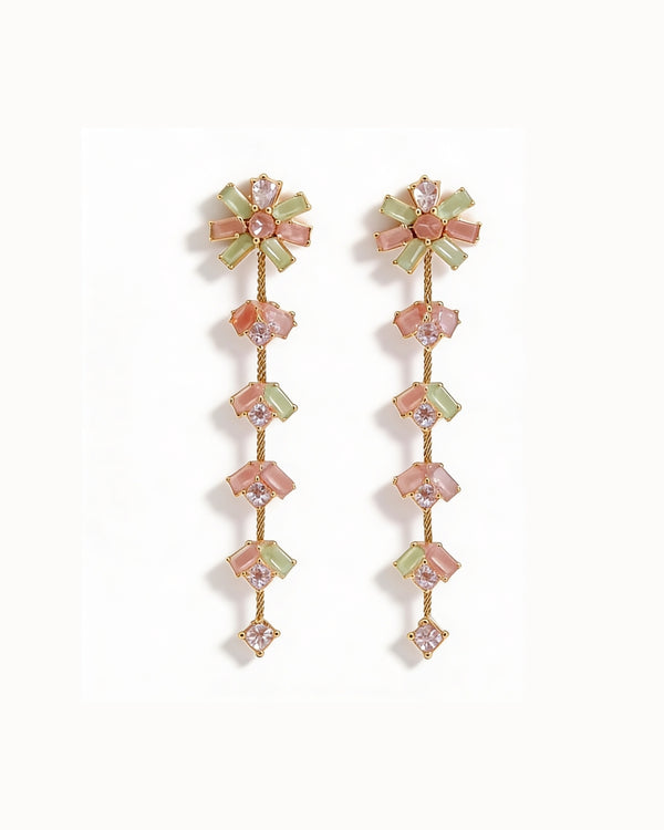Dreamy Pastel Bloom Long Earrings – Rose Gold Finish