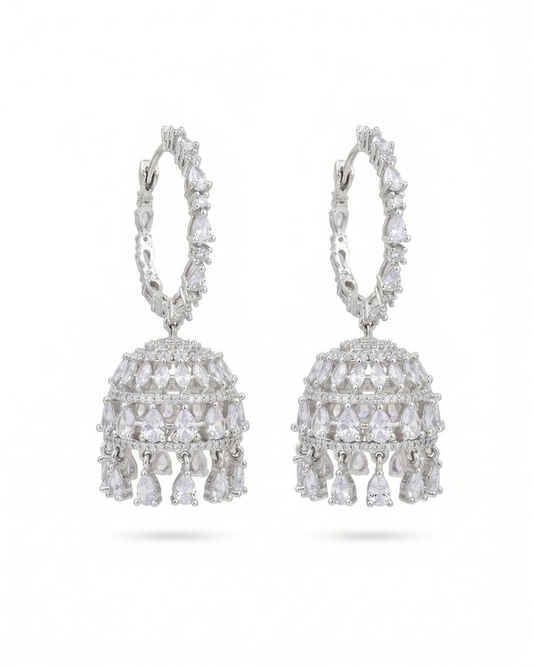 Silver-Plated Jhumka Hoop Earrings – Sparkling Party Wear
