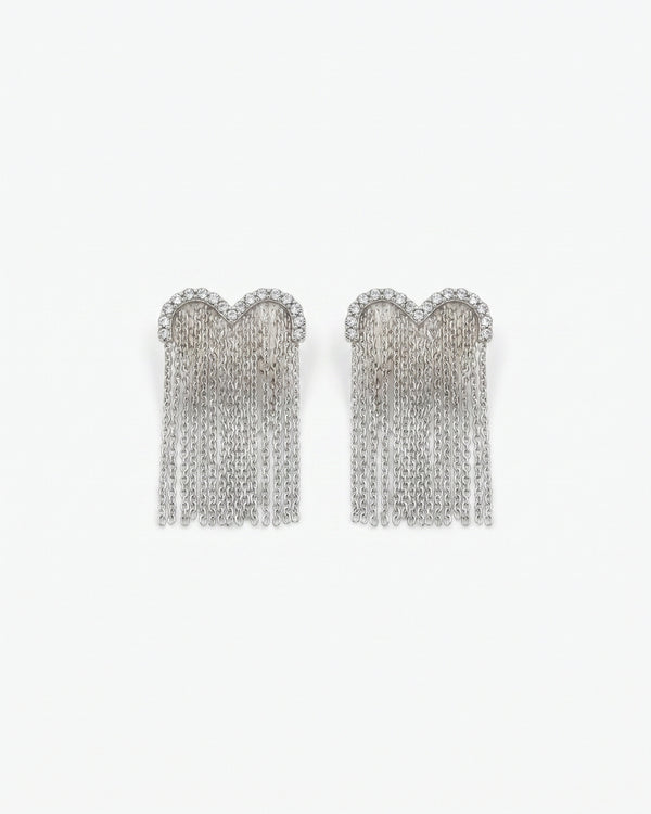 Silver Rhinestone Fringe Statement Earrings – Glamorous Party & Night Wear