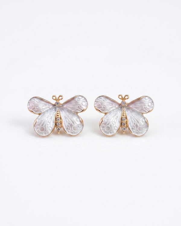 White Butterfly Enamel Stud Earrings
