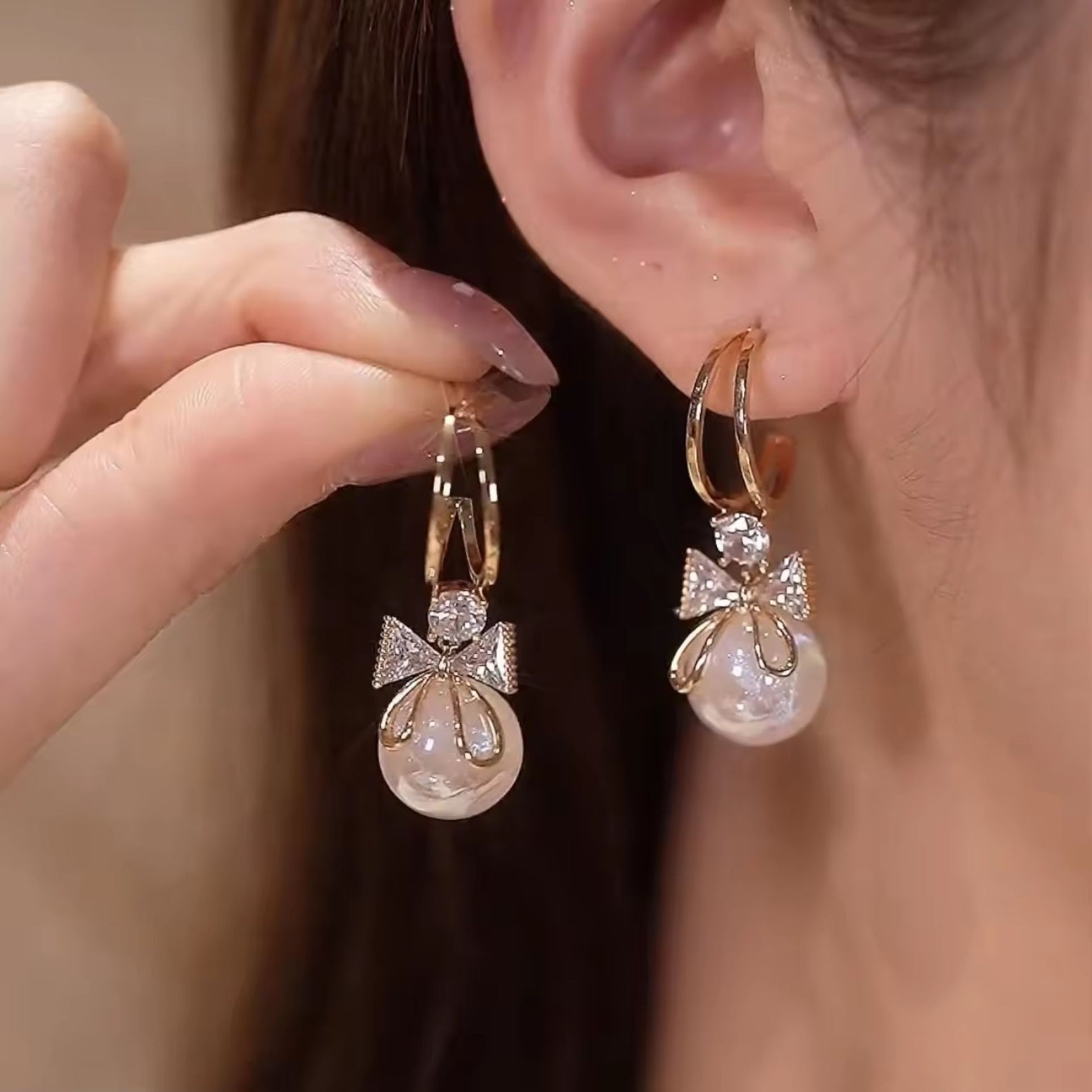 Charming Bow Pearl Hoop Earrings